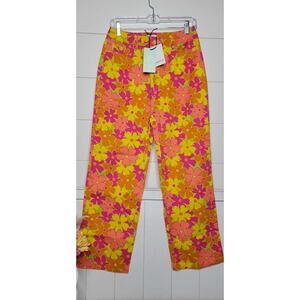 Another Girl Retro Style Bright Floral Crop Jeans Orange, Yellow, Pink SZ 6 NWT